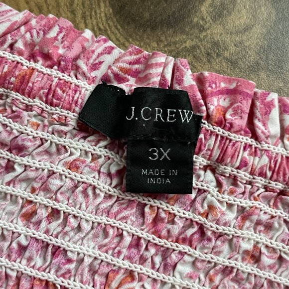 J Crew Womens Mini Dress Sz 3X Pink White Floral Puff Sleeve Smocked Coquette - Picture 9 of 9